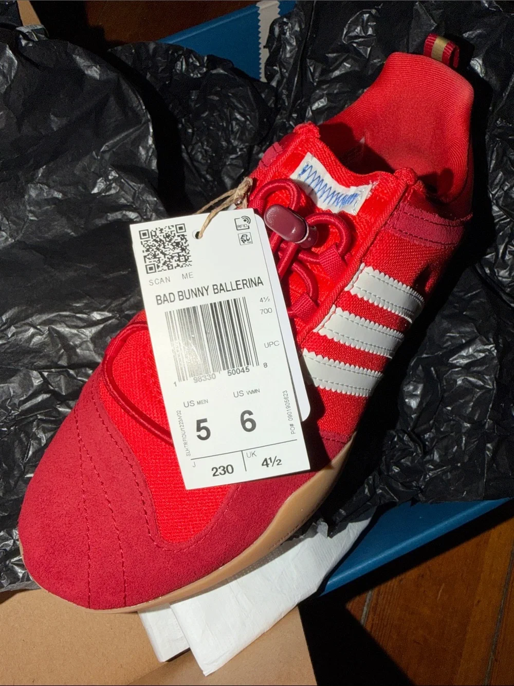 adidas ballerina sneaker bad bunny flamboyan red with cream stripes